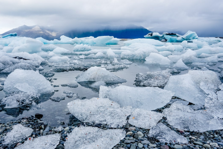 Scene of the ice-bound coast of Iceland