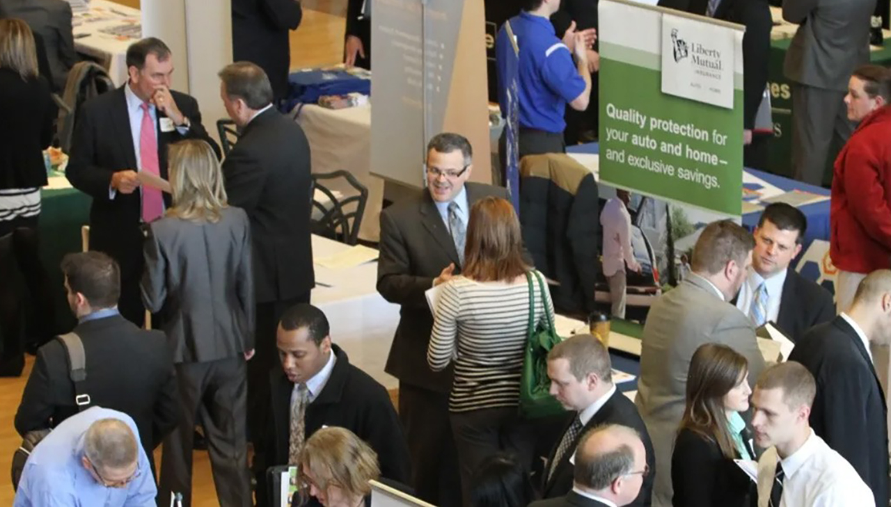 Students and employers at an in-person career fair