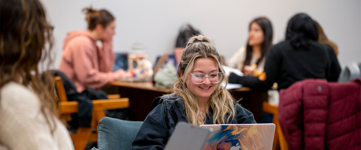 Students study in a lounge.